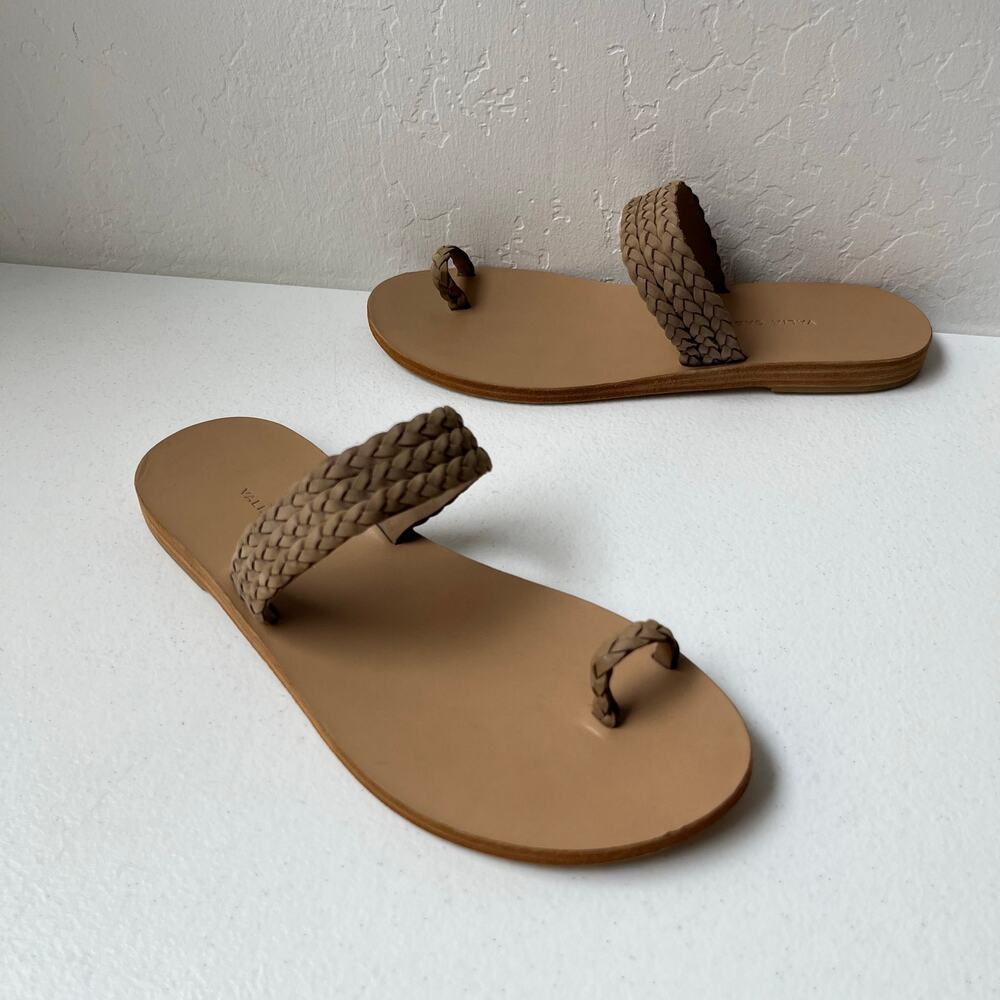 Valia Gabriel Cabarete Flat Leather Sandals Size 38/7-7.5 Tan Hand Made Greek
